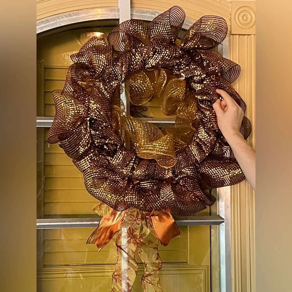 NWOT HANDMADE FALL DECO MESH WREATH.
